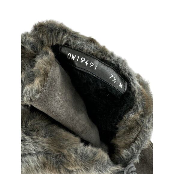 Stuart Weitzman Designer Gray Suede Faux Fur Lined Boots 7.5 Combat Mark on Toe - Picture 10 of 12